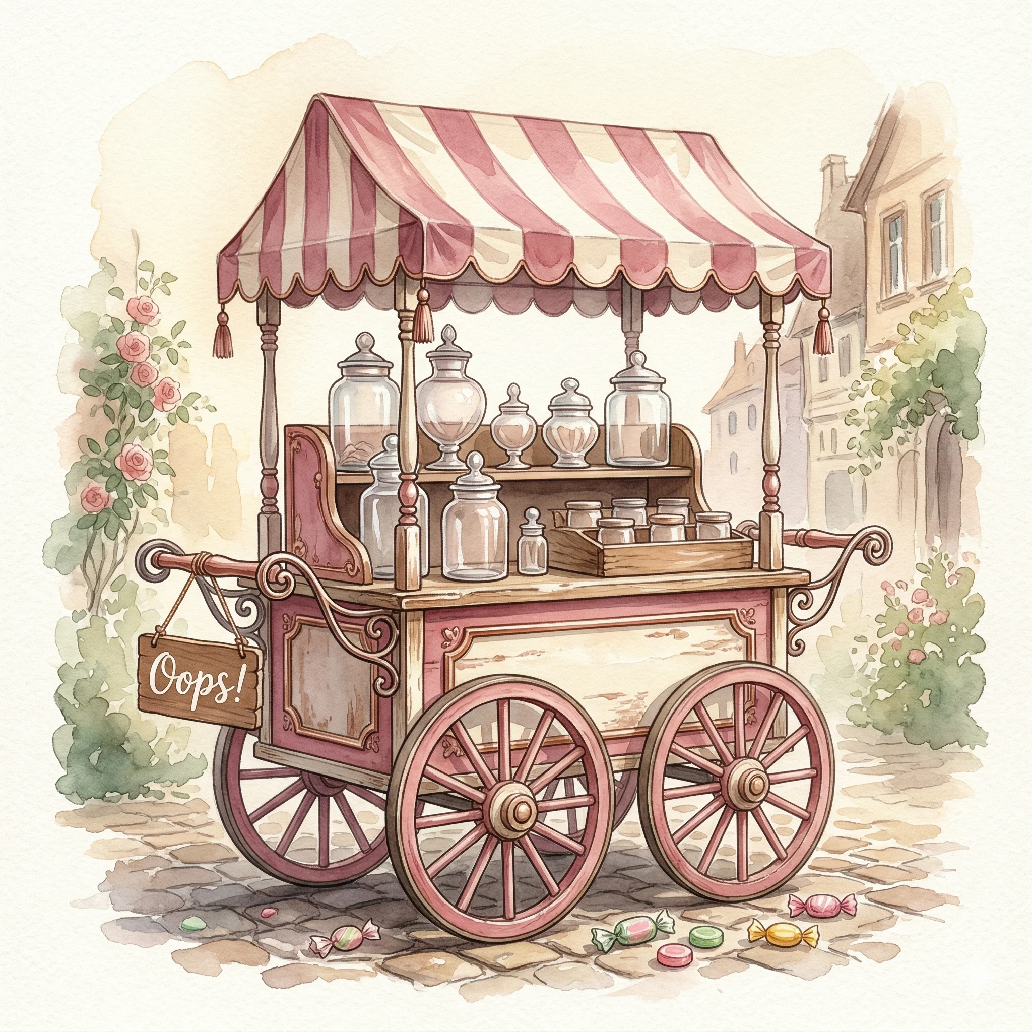 Candy cart being prepared and decorated